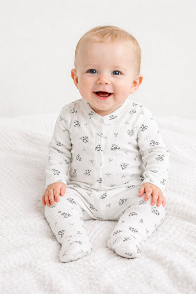 MiniBou Bebek Pamuklu Ayıcık Desenli Tulum