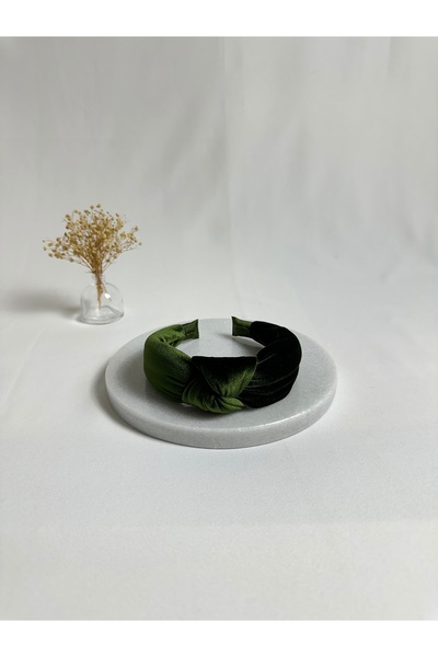 MegssStore Khaki Velvet Knotted Crown Headband