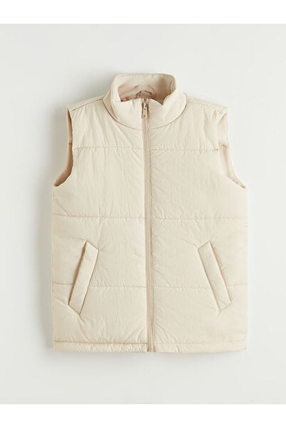 LC Waikiki Beige Mock Neck Boy Puffer Vest