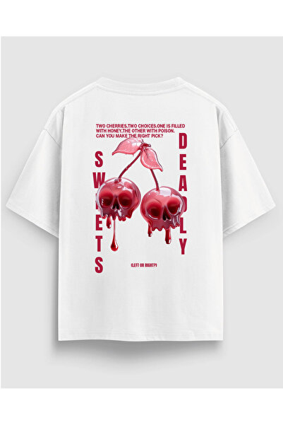 YOLO STREET Λευκό μπλουζάκι με στάμπα Skull Cherry Oversize, 100% βαμβάκι, Un...