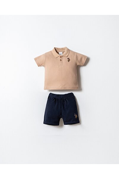 U.S. Polo Assn. Set de două piese pentru bebeluși băieți, cu logo, bej