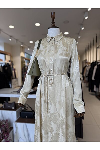 Zühre Jakar Desenli Gold Elbise 0547