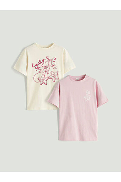 LC Waikiki Quality Pieces from Çelebi Store Printed Girls' T-Shirt 2-Pack