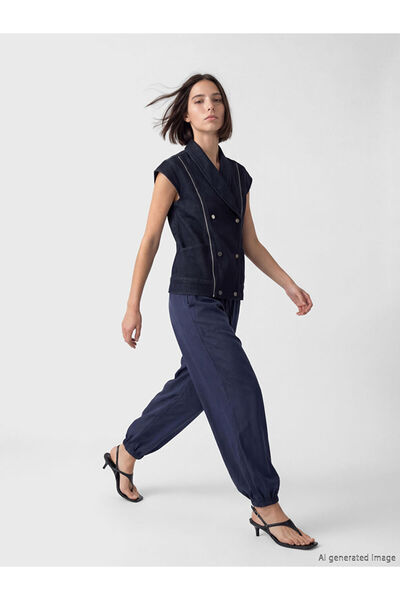 LC Waikiki Rmz Gi̇yi̇m Farkiyla Double-Breasted Roba Collar Women's Jean Vest