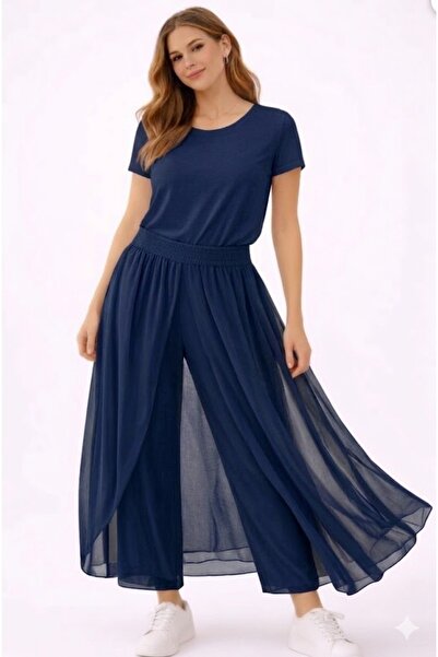 AYASOFYA OTANTIK Women's Italian Navy Blue Elastic Waist Envelope Cover Casua...