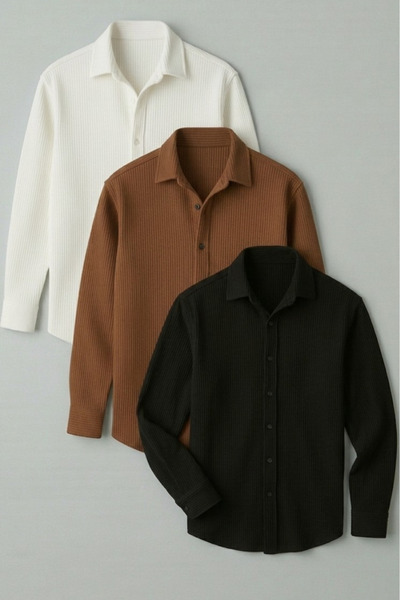 legends butik Set de cămăși Premium material reiat pentru bărbați, 3 piese – ...