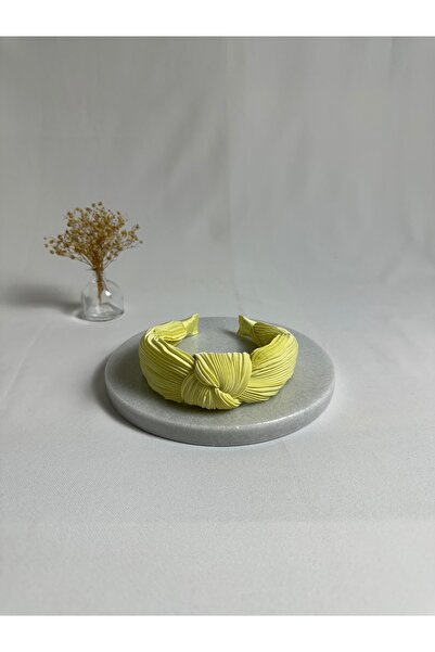 MegssStore ربطة شعر مطوية ومرقعة باللون الأصفر الفاتح