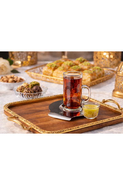 Dania Luxury glass tea and coffee set with stainless steel saucers – 18 piece...