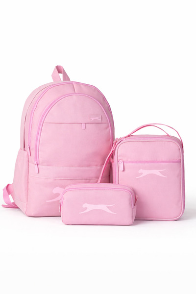 Slazenger Lisanslı Pembe 3'lü Okul Çantası Seti – Sırt Çantası, Beslenme Çant...