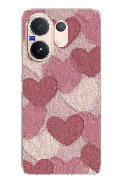 TechTree Vivo V60 Compatible Pastel Dried Rose and Pink Heart Printed Silicon...