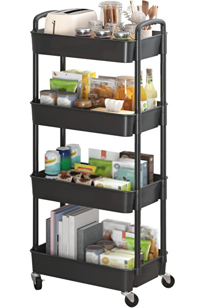 OEM Cărucior de depozitare negru cu 4 rafturi pentru baie, bucătărie 104x39x2...