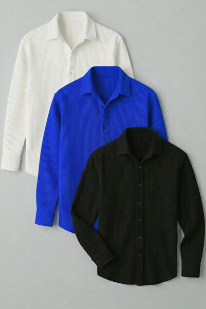 legends butik Erkek 3’lü Premium Fitilli Gömlek Seti – Hafif Kumaş Günlük Kombin