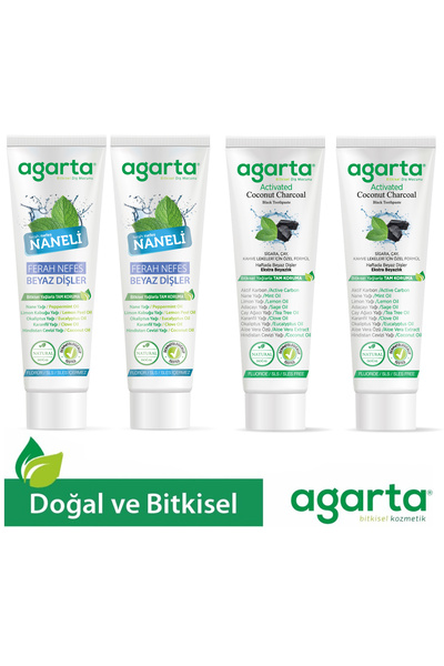 Agarta 4'Lü Set Doğal Florürsüz 2 Adet Naneli 2 Adet Aktif Karbon Diş Macunu