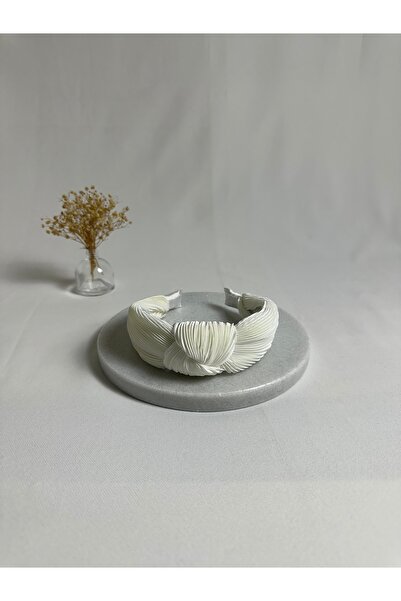 MegssStore White Pleated Knotted Crown Headband