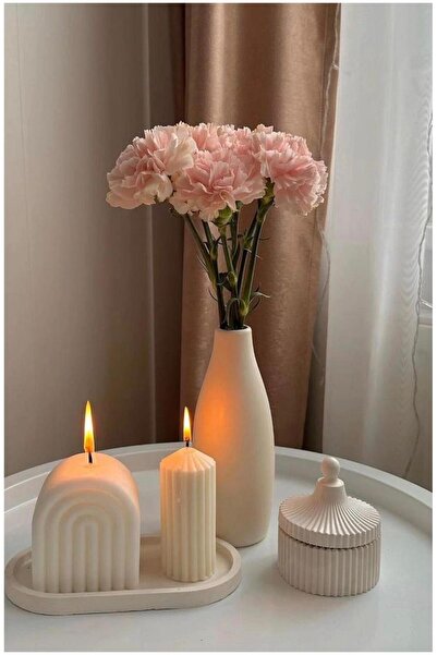 SCA CANDLE Dekoratif Tepsi İçinde 2 li Mum + Vazo +Takı Kasesi P Modern Dekor...