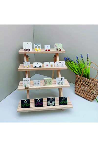Tiydem Ahşap Ürün Sergileme Standı, 4 Basamaklı Takı Stand, Kolye Küpe Bilekl...