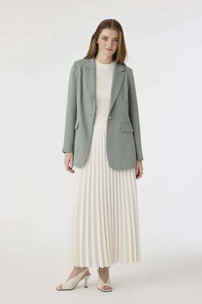 Zühre Kruvaze Yaka Tek Düğmeli Ada Çayı Ceket 0070