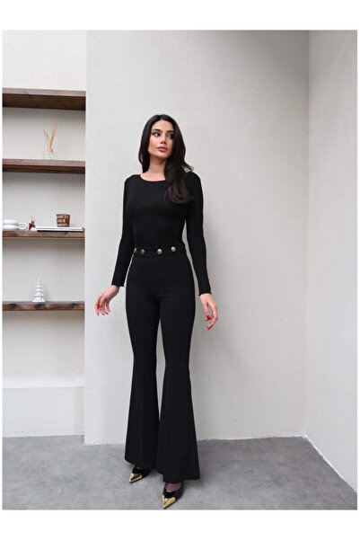 QİMYA BUTİK Keyymod Women's Belt I Button Detailed Thin Fabric İ Flared Itted...