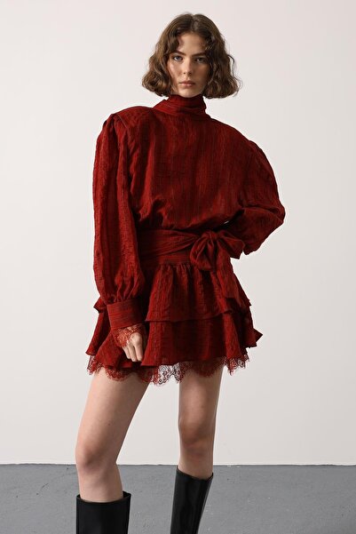 vuvutasarım Glittery Striped Women's Mini Dress with Belt Detail, Pack of Lac...