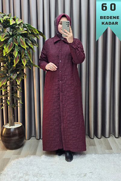 Elmas Tesettür Kadın Giyim Büyük Beden Kapitone Tam Boy Manşet Kol Çıtçıtlı Kap