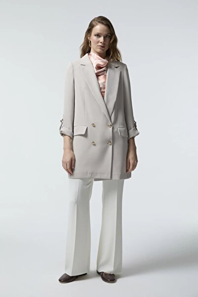 Zühre Kol Detaylı Kruvaze Bej Ceket 0002