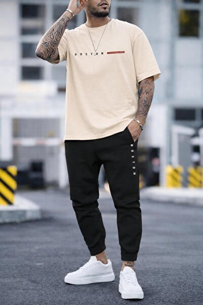 zeag طقم تي شيرت رياضي مطبوع للرجال من بوسطن