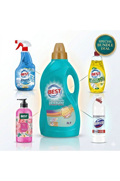 Domestos Înălbitor + Ecobest Detergent lichid de rufe Ecobest + Soluție de cu...