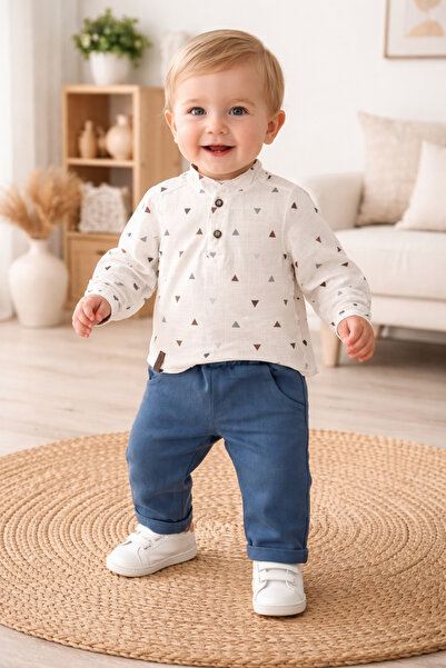 AKİ MODA KİDS Mini Triangle Patterned Baby Boy Shirt Pants Set