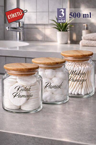 Mutfak Köşesi Pureglass 3-bucăți Borcan de sticlă de 500 ml cu capac din lemn...