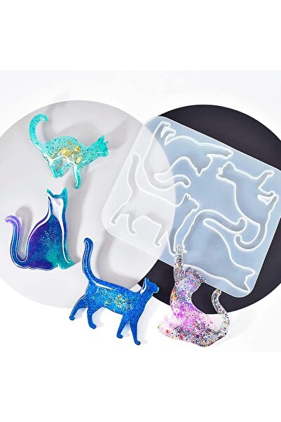 Siliko World Silikon Epoksi Reçine Kalıbı Kedi Figürü Kolye ve Magnet Kalıbı