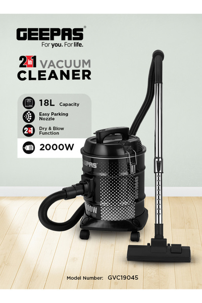 Geepas 18L Drum Vacuum Cleaner: 2000W High Suction, Dry/Blow Function, Multic...