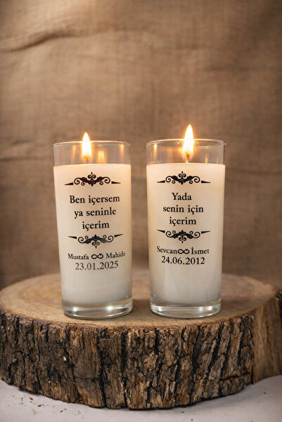 hediye Kişiye Özel Baskılı Mumlu İki Adet Rakı Bardağı -İsimli Tarihli Yazılı...