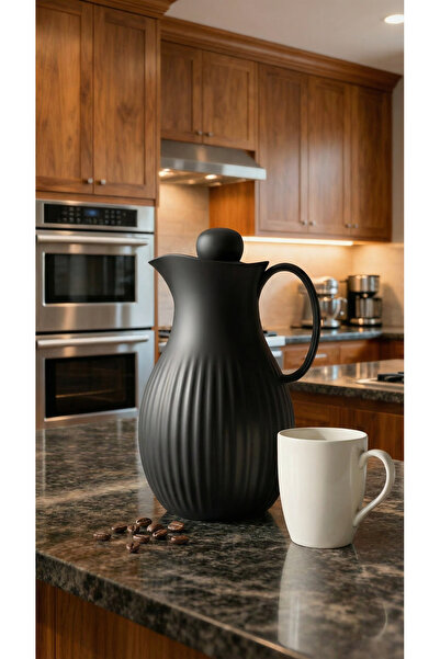 ZALA Fancy Saudi Style Black 1 Liter Vacuum Thermos Flask | Glass Liner | Bla...