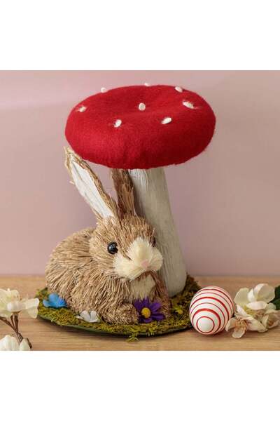OEM Decoratiune de Paste Iepuras cu Ciuperca & Flori Ø17.5x22cm