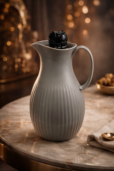 ZALA ترمس فاخر على الطراز السعودي، رمادي فاتح، سعة 1 لتر، معزول بتفريغ الهواء...