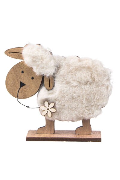 OEM Decoratiune de Paste din Lemn de Masa Figurina Oaie Blana Alba 12cm