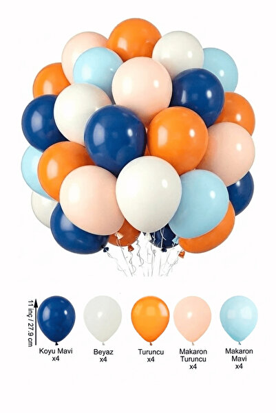 Bunloon Koyu Mavi Turuncu Makaron Karışık Renkli Lateks Balon Seti 20 Parça