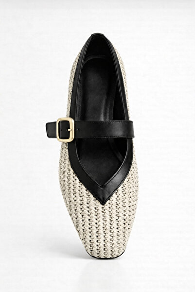 Esilapark Straw Beige Women's Ballet Flats Comfortable Shoes with Black Strap...