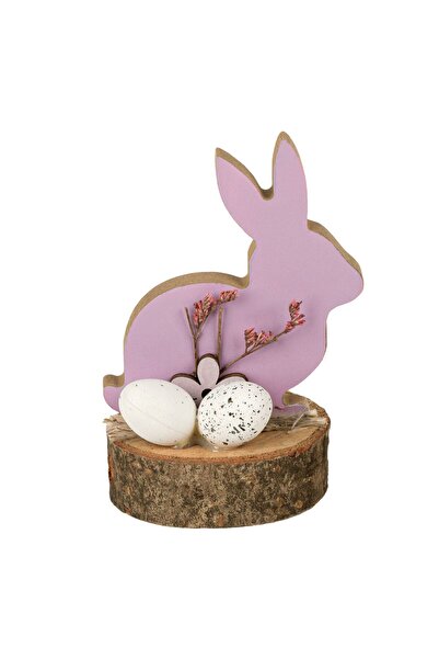 OEM Decoratiune din Lemn de Paste Iepure Lila cu Flori Uscate Oua 7x2x10cm
