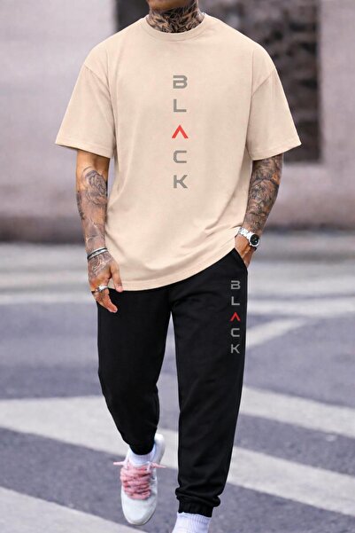 zeag Men's Black Printed Tracksuit T-Shirt Set