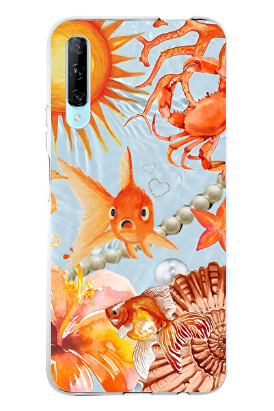 FLAMENKO حافظة هاتف شفافة متوافقة مع هاتف هواوي بي سمارت برو أورانج فيش منقوش