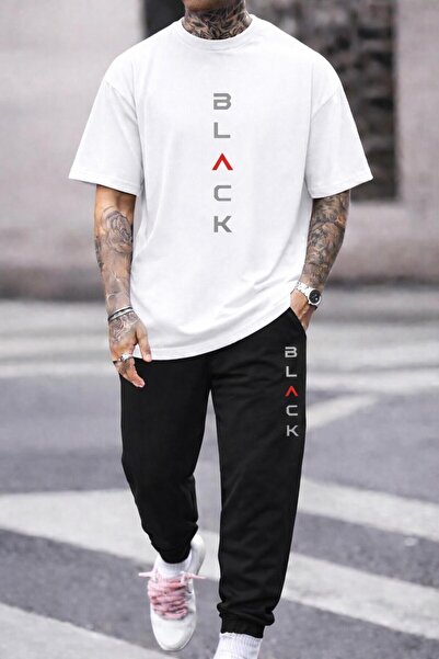 zeag Men's Black Printed Tracksuit T-Shirt Set