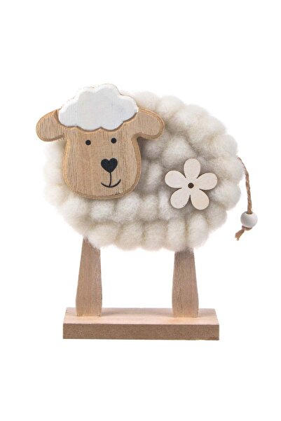 OEM Decoratiune de Paste din Lemn de Masa Figurina Oaie Blana Alba 12x4x15cm