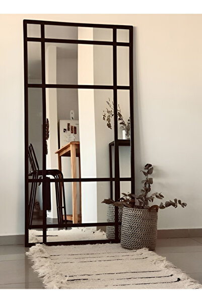 M SMART مرآة كبيرة جدًا بتصميم أنيق، مقاس 180 × 80 سم، إطار معدني أسود بخطوط ...