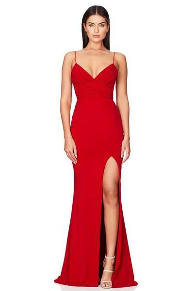 Hanife Glam Couture Hanife Glam sandy drop detaylı askılı abiye elbise