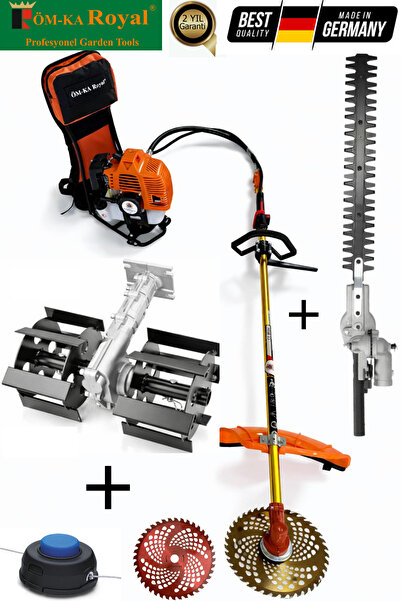 ÖM-KA Royal Benzinli Sırt Tırpan Ot Biçme Makinesi + Toprak Çapalama + Çit Ke...