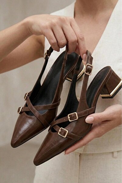 beelleshoe Vi̇ntage Open Back Pointed Toe K Belt t Buckle Detail Patent Leath...