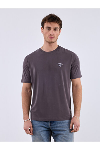 Chirkef Unisex Brown Oversized 100% Cotton Front Text Detailed Crew Neck Stre...