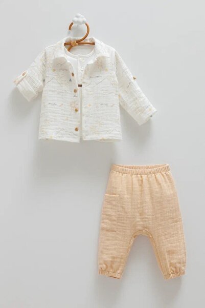 Caramell 3-Piece Muslin Set – Muslin Shirt, 100% Cotton Zero-Sleeve T-Shirt, ...