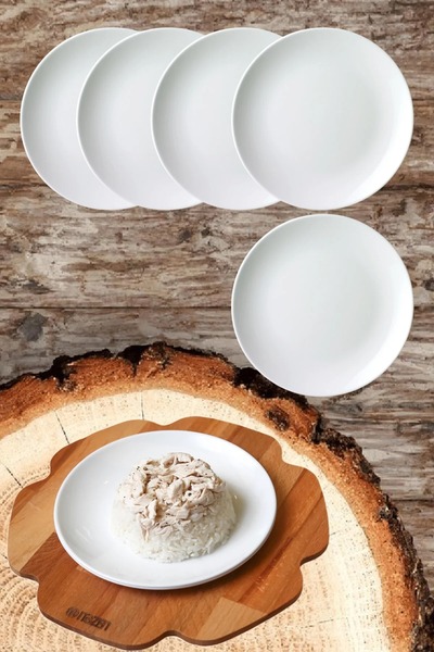 BİODATA 6 Pieces of White Melamine 25cm Dessert, Cake Plate Shallow Plate for...